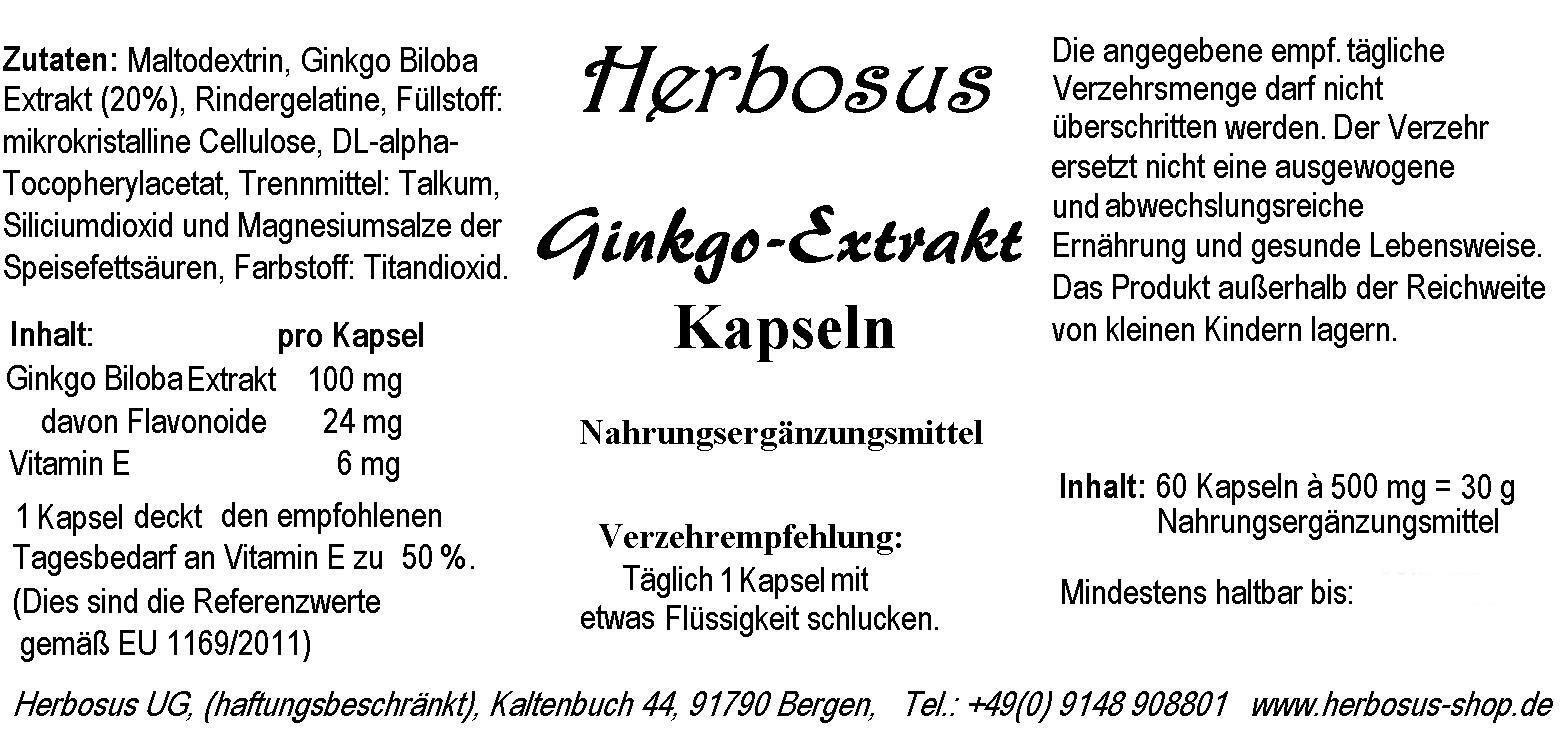 Ginkgo Extrakt Kapseln von Herbosus