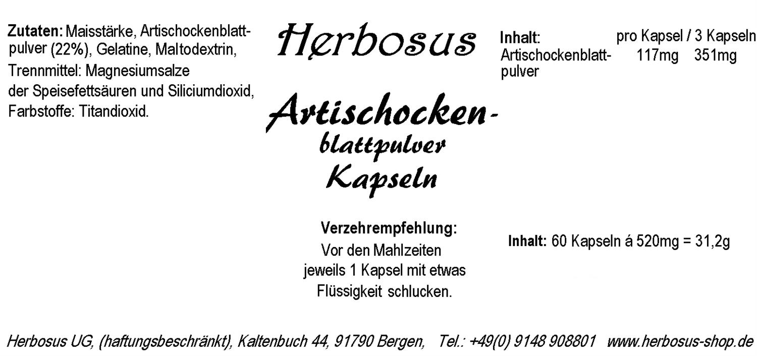 Artischockenblattpulver Kapseln von Herbosus