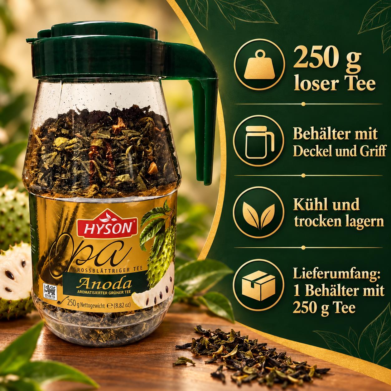 Hyson OPA Großblättrigern Gruener Tee Soursop Anoda 250 g