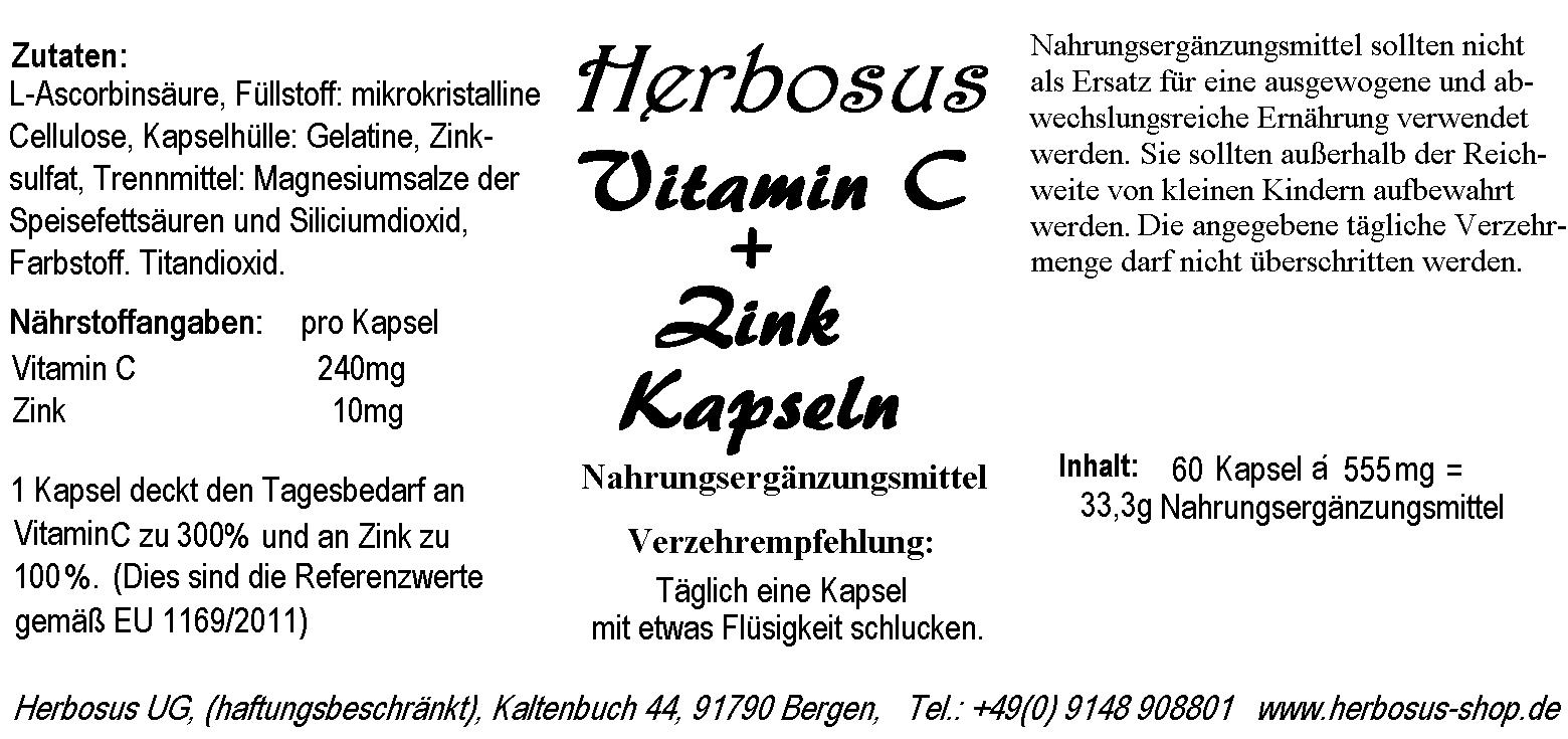 Vitamin C + Zink Kapseln von Herbosus