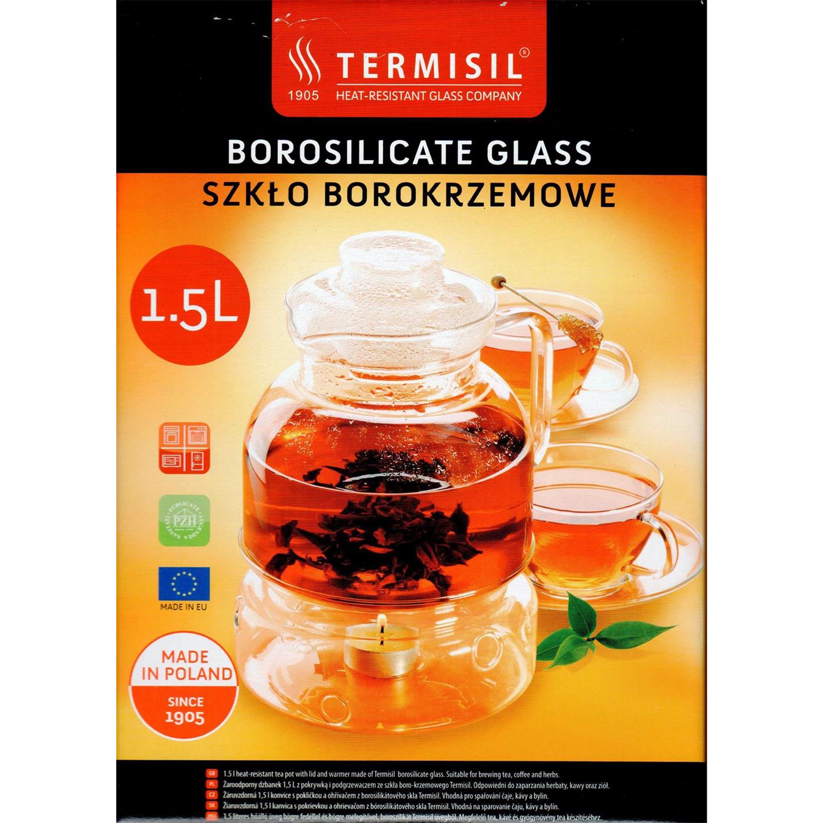 1,5L TERMISIL Glas Tee Kanne mit Stövchen Karaffe aus Borosilikat Glas