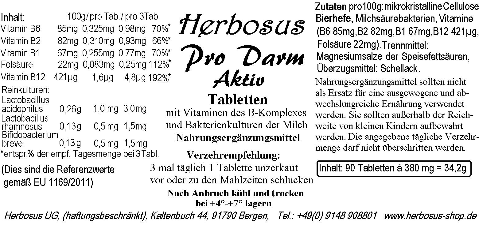 Pro Darm Aktiv Tabletten mit B Vitaminen von Herbosus