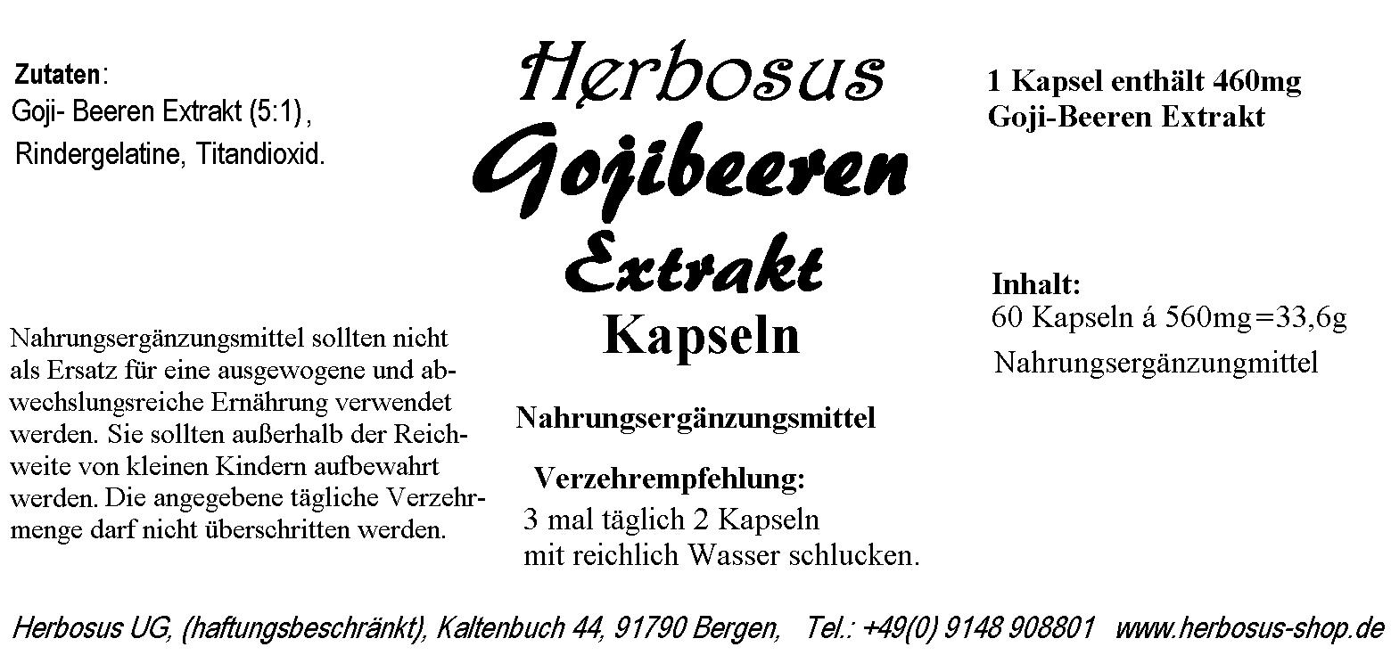 Gojibeeren Extrakt Kapseln mit 460 mg Gojibeeren-Extrakt von Herbosus