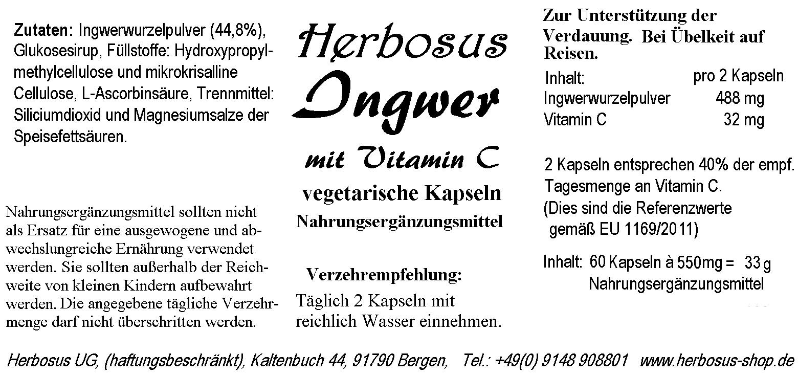 Ingwer mit Vitamin C vegetarische Kapseln von Herbosus