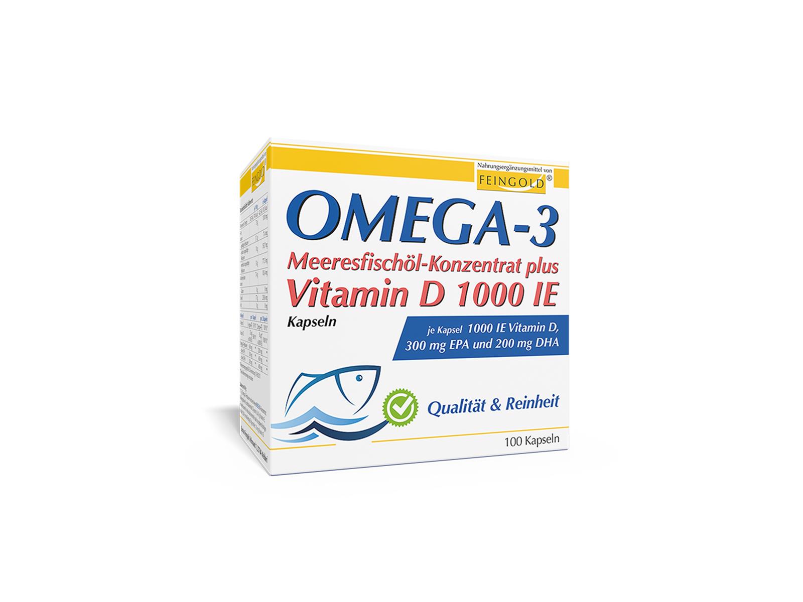 Omega-3 Meeresfischöl-Konzentrat PlusVit. D3 1000IE Kapseln von Burton Feingold